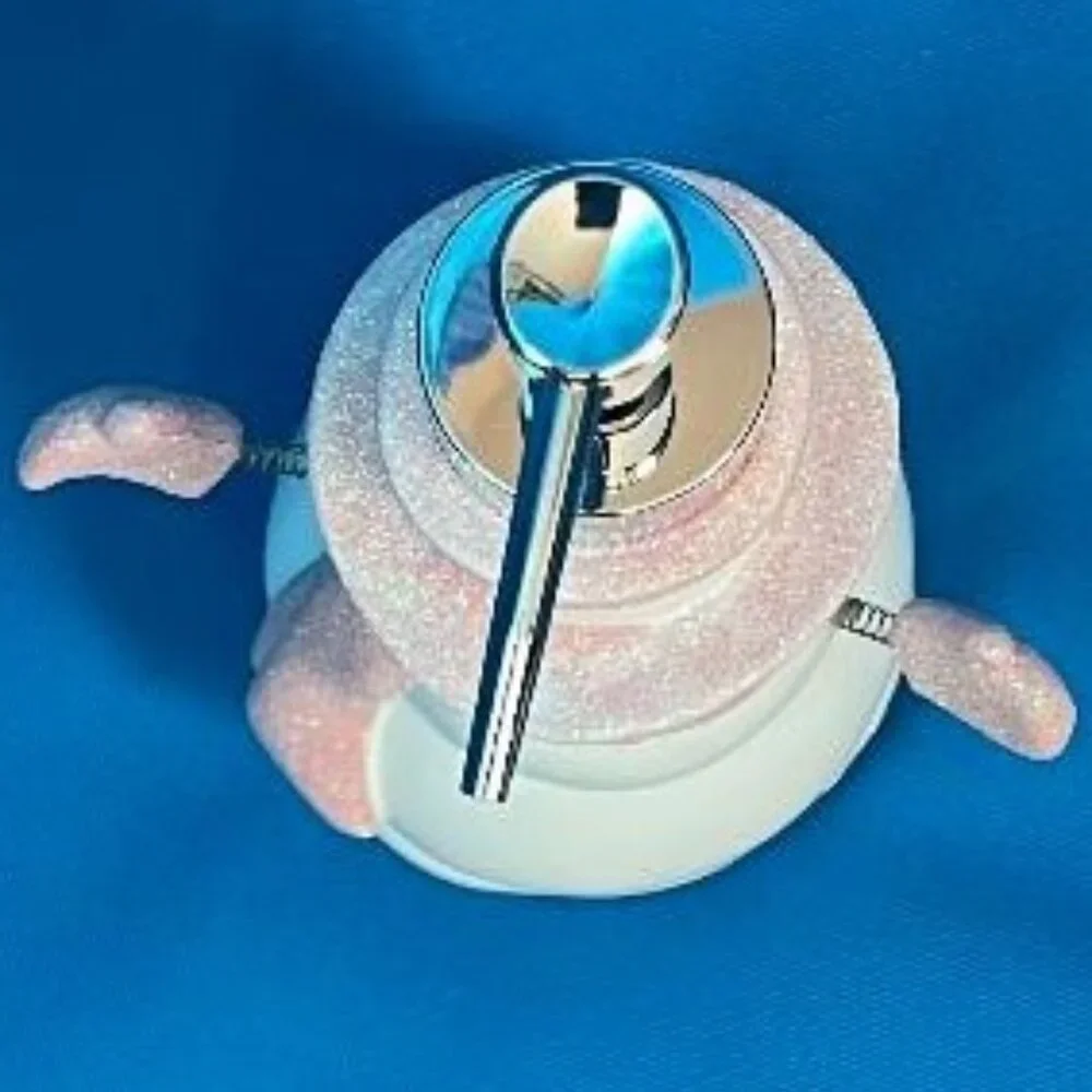 NEW ADORABLE SNOWMAN SOAP / LOTION PUMP DISPENSER WHITE & PINK GLITTER SPARKLE
